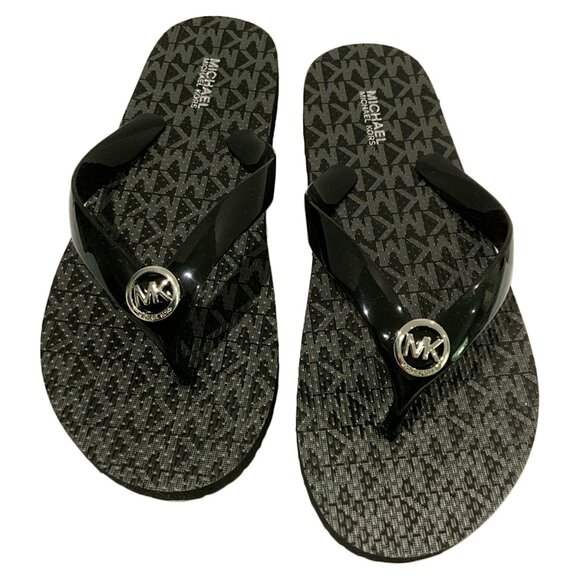 NWT MICHAEL KORS MSRP $69.99 WOMEN'S BLACK FLIP FLOPS SANDALS SIZE 10 - Picture 3 of 5